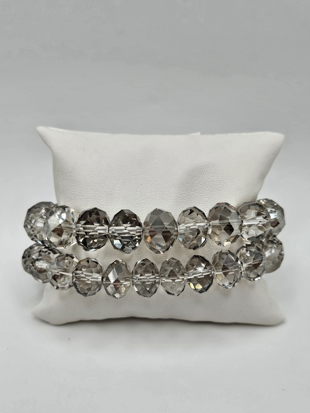 VINTAGE Crystal Glass Faceted Double Strand Silver Tone Toggle Clasp Bracelet